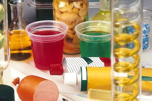 Food-contact PVC stabilizer testing with laboratory samples and additives used in food-grade PVC manufacturing and quality control.