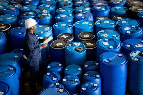 quality consistency in chemical supply with organized chemical drums and inventory inspection