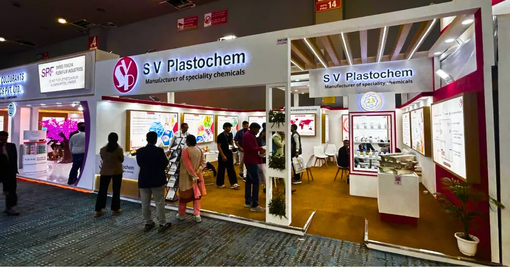 S V Plastochem stall at Plastindia 2026, Hall 4F, showcasing speciality chemicals and PVC additives