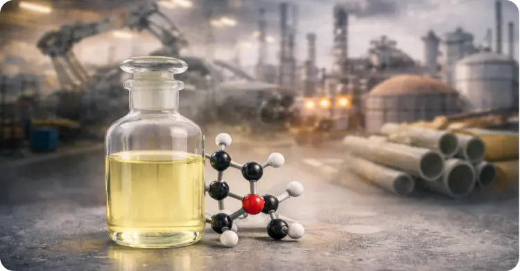 Dibutyl tin dilaurate bottle with molecular structure visualization dibutyl tin dilaurate liquid with molecular structure model