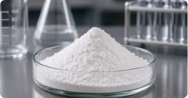 dibutyl tin oxide DBTO white powder in glass bowl laboratory
